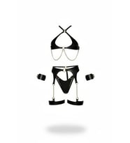 Mulvxbrf Brf02 Siyah Harness Takım Zincir Detaylı Suni Deri Kelepçeli Set - Brf1219 (Mulvix)