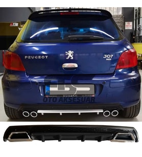 Peugeot 307 Difüzör Arka Tampon Eki 2 Egzoz Çıkışlı Siyah Lüx Tip