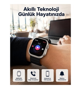 Mey İthalat® Akıllı Saat Kol Saati Android ve İOS Uyumlu Nabız Ölçer Sesli Asistan