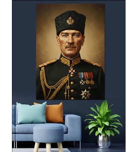 Askeri Kıyafetli Mustafa Kemal Atatürk Dekoratif Kanvas - Mdf Ahşap Tablo