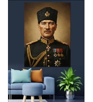 Askeri Kıyafetli Mustafa Kemal Atatürk Dekoratif Kanvas - Mdf Ahşap Tablo