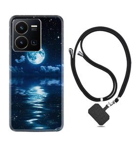 Vivo Y35 Kılıf Resimli Boyun Askılı İpli Desenli Silikon Night Moon 1133