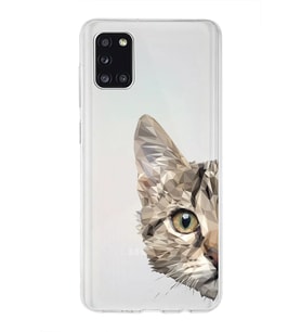 Samsung Galaxy A31 Uyumlu Kapak Catface Tasarımlı Şeffaf Silikon Kılıf