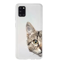Samsung Galaxy A31 Uyumlu Kapak Catface Tasarımlı Şeffaf Silikon Kılıf