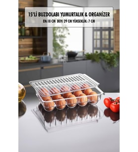 15 Li Buzdolabı Kapaklı Yumurtalık & Buzdolabı Organizeri (Şeffaf)