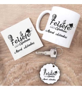 Felsefe Öğretmeni Kupa Bardak Altlık ve Anahtarlık Hediye Seti (Model 1)