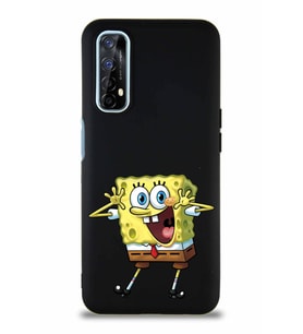 Realme 7 Soft Premier Kapak Sünger Bob Tasarımlı Silikon Kılıf - Siyah (Şeffaf)