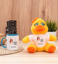 Kişiye Özel Az Önce Aşık Oldum Tasarım Esprili Peluş Civciv ve Mavi Kupa