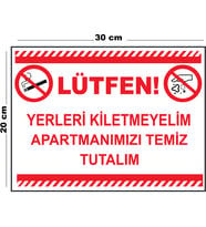 Metal Yerleri Kirletmeyelim Apartmanımızı Temiz 20cm x 30cm A4 Büyüklüğünde Uyarı Levhası Yönlendir