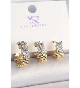 Pirinç Gold Renk Zirkon Taşlı Dorika Model 3'Lü Kadın Kombin Küpe (Altın)
