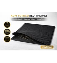 Kedi Elekli Tuvalet Önü Kum Tutucu Paspas  45 cm - 60 cm Siyah