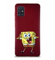 Samsung Galaxy A51 Soft Premier Kapak Sünger Bob Tasarımlı Silikon Kılıf - Mürdüm (Şeffaf)