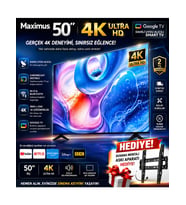 Maximus 50 Inç 127 Ekran 4K Ultra Hd Google Tv Dahili Uydu Alıcılı Smart LED Tv + Duvar Askı Aparatı Hediyeli
