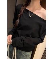 Kadın Düşük Omuz Kayık Yaka Oversize Uzun Kollu T-Shirt