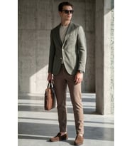 Haki Mono Yaka Gofreli 6 Drop Slim Fit Esnek Ceket 1002260151