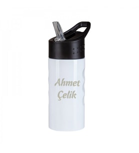 Wings Beyaz İsme Özel Çelik Matara 500ml.  304 Paslanmaz Çelik - Kaydırmaz Taban (Karışık)