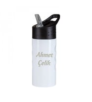 Wings Beyaz İsme Özel Çelik Matara 500ml.  304 Paslanmaz Çelik - Kaydırmaz Taban (Karışık)
