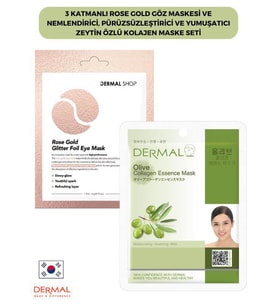 3 Katmanlı Rose Gold Göz Maskesi ve Nemlendirici, Pürüzsüzleştirici Ve Yumuşatıcı Zeytin Özlü Kolajen Maske Seti