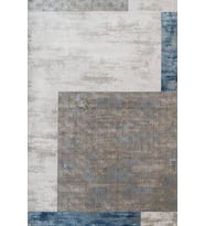 Gri Mavi Geometrik Bloklu Modern Kaymaz Taban Makinede Yıkanabilir Salon Oturma Odası Halısı Dijital Baskı