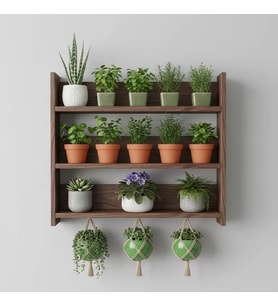 Ahşap Duvar Rafı - 3 Katlı Çok Amaçlı Mutfak ve Balkon Rafı - Saksılık - 50X50 cm