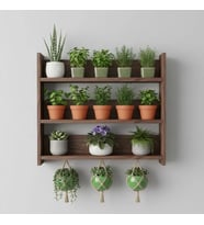 Ahşap Duvar Rafı - 3 Katlı Çok Amaçlı Mutfak ve Balkon Rafı - Saksılık - 50X50 cm