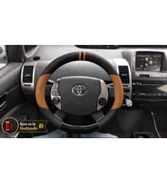Toyota Prius XW20 Dikme Direksiyon Kılıfı Delikli Deri Parlak Siyah Taba Detay Çift Yüzük ve Dikiş 2003-2009