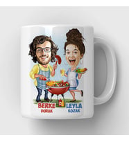 Kişiye Özel Mangalcı Sevgililer Karikatürlü Kupa Bardak