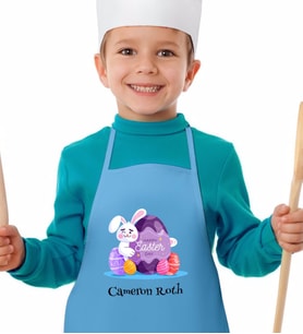 BK Gift Kişiye Özel Paskalya Bayramı Mavi Çocuk Mutfak Önlüğü-6