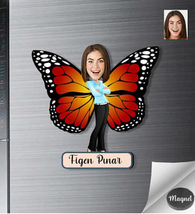 Kişiye Özel Kelebek Kadın Ahşap Magnet -2