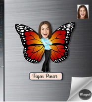 Kişiye Özel Kelebek Kadın Ahşap Magnet -2