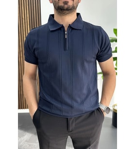 Erkek Desenli Polo Yaka Tişört Lacivert Edw457