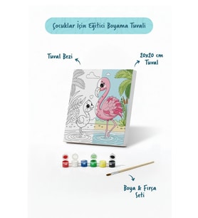 Flamingo Temalı Çocuk Boyama Tuvali – Şövalesiz Eğitici Boyama Seti 20x20 cm