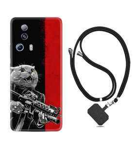 Xiaomi Mi 13 Lite Kılıf Silikon Boyun Askılı İpli Desenli Silikon Çılgın Kedi 1674