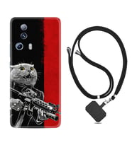 Xiaomi Mi 13 Lite Kılıf Silikon Boyun Askılı İpli Desenli Silikon Çılgın Kedi 1674