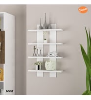 Modilayn 4 Raflı Duvar Unitesi Ofis 4 lu Kitaplık Salon Duvar Rafı (Beyaz)