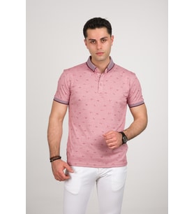 SAN&FA SLİMFİT POLO YAKA LİKRALI KÜÇÜK DESENLİ ERKEK T-SHİRT (Pembe)