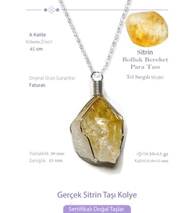 Sertifikalı Tel Sargılı Ham İşlenmemiş Sitrin Taşı Kolye (Çok Renkli)