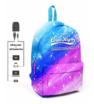 Coral High Saks Mavi ve Pembe Desenli Sırt Çantası - Okul ve Günlük - USB+AUX Soketli