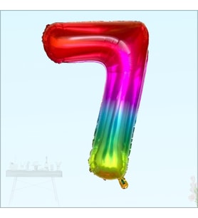 7 Yaş Rakam Folyo Balon, 100 cm - Gökkuşağı