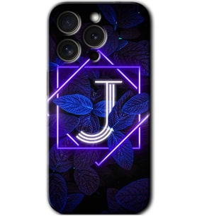 İphone 15 Pro Max Kılıf HD Desen Baskılı Kılıf - Dark Neon Yaprak J Harfi