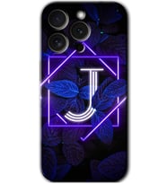 İphone 15 Pro Max Kılıf HD Desen Baskılı Kılıf - Dark Neon Yaprak J Harfi