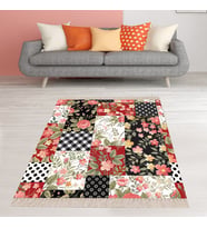 Patchwork Desenli Güllü Çiçekli Yıkanabilir Kaymaz Taban Leke Tutmaz Modern Salon Halısı ve Yolluk (Çok Renkli)
