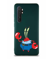 Xiaomi Mi Note 10 Lite Soft Premier Kapak Bay Yengeç Tasarımlı Silikon Kılıf - Yeşil (Şeffaf)