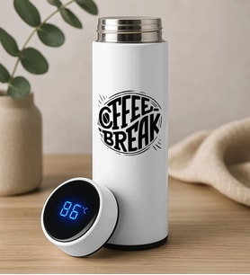 BK Gift Coffee Tasarımlı Filtreli Dijital Göstergeli Beyaz Çelik Termos-6, Arkadaşa Hediye, Sevgiliye Hediye, Yeni İş Hediyesi