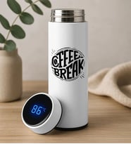 BK Gift Coffee Tasarımlı Filtreli Dijital Göstergeli Beyaz Çelik Termos-6, Arkadaşa Hediye, Sevgiliye Hediye, Yeni İş Hediyesi