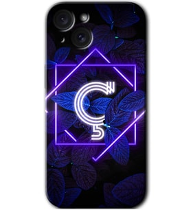 İphone 15 Kılıf HD Desen Baskılı Kılıf - Dark Neon Yaprak Ç Harfi