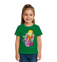 Unisex Simpson Baskılı Çocuk Tişört pamuklu penye kumaş (Yeşil)