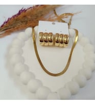 Merkar Aksesuar Gold - Silver Rengi Çelik İtalyan kolye ve Küpe Seti (Gold)