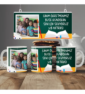 Kişiye Özel İsimli Fotoğraflı Öğretmen Kupası, Öğretmene Alınacak Hediye Bardak, 330ml, Beyaz