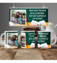 Kişiye Özel İsimli Fotoğraflı Öğretmen Kupası, Öğretmene Alınacak Hediye Bardak, 330ml, Beyaz (Doğal Beyaz)